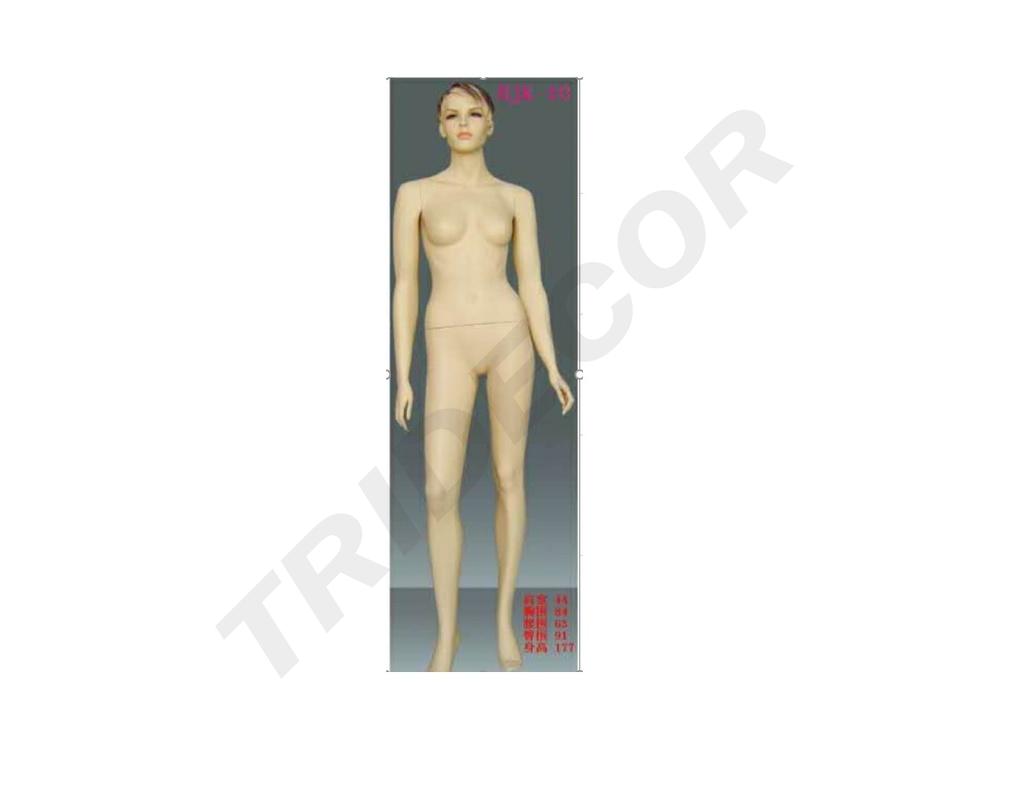 Maniquí femenino de fibra de vidrio color carne con cabello tallado