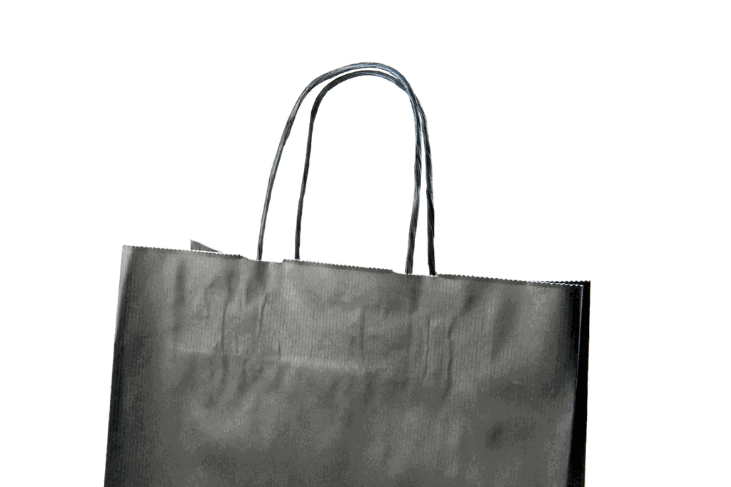 Bolsa de papel con asa arrugada negra, celulosa, 27x12x37 cm, 25 piezas