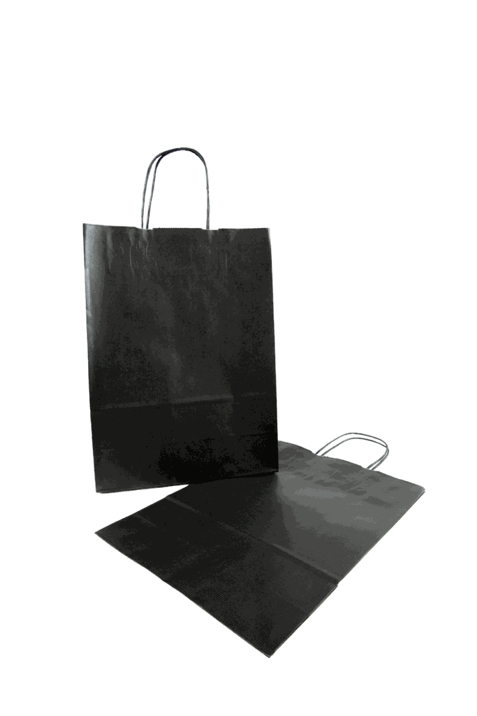 Bolsa de papel con asa arrugada negra, celulosa, 27x12x37 cm, 25 piezas
