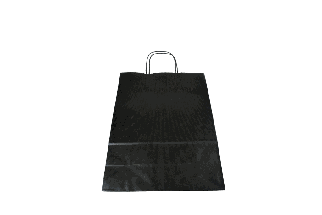 Bolsa de papel con asa arrugada negra, celulosa, 27x12x37 cm, 25 piezas