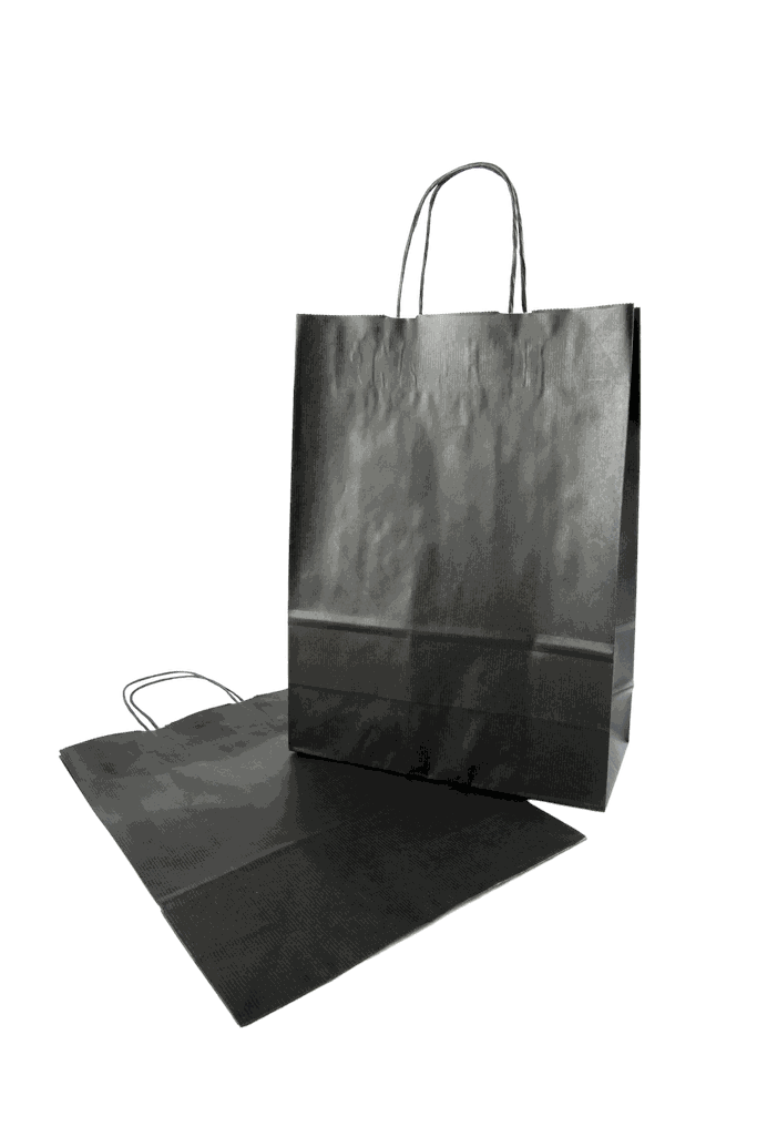 Bolsa de papel con asa arrugada negra, celulosa, 27x12x37 cm, 25 piezas