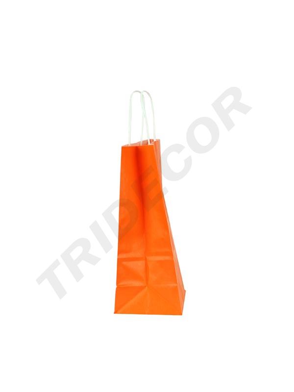 Bolsa de papel de celulosa con asa rizada naranja 22X29X10 CM - 25 unidades