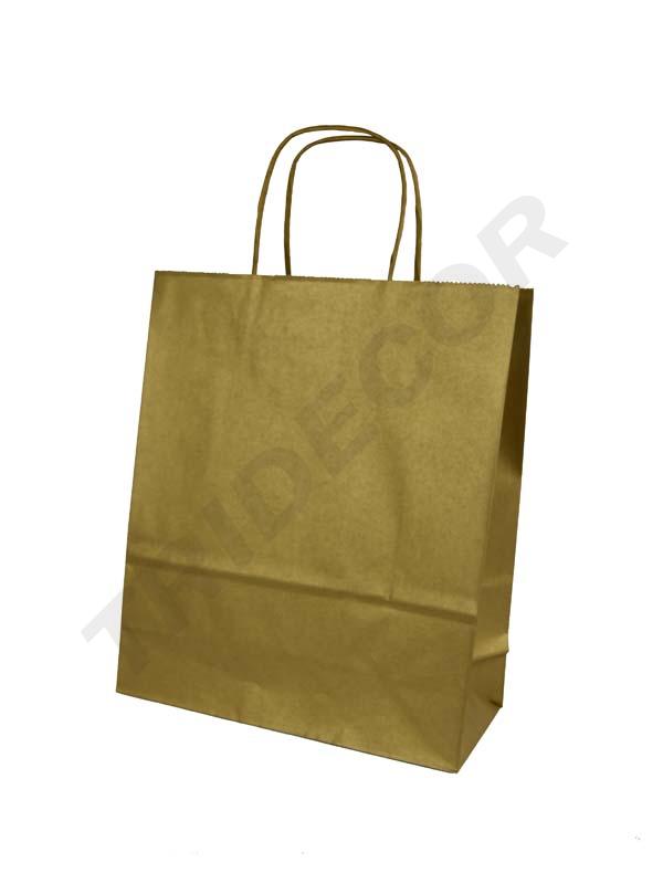 Bolsa de papel de celulosa con asa rizada dorada 22X10X27CM 25 unidades