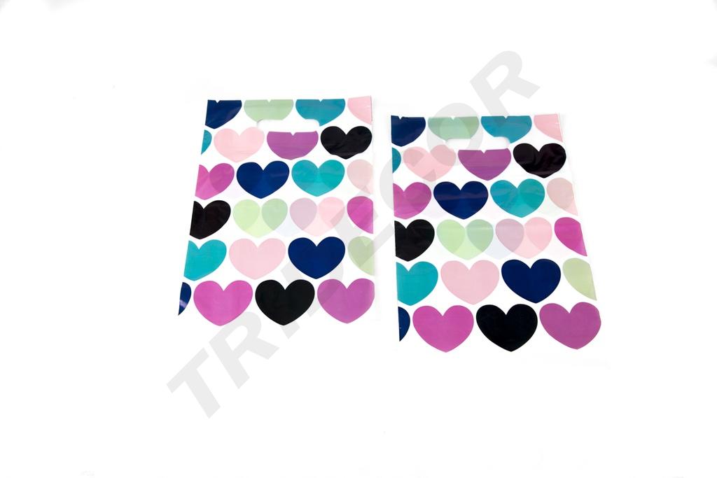 Bolsas de plástico con asa troquelada 25X35cm Corazones 100 unidades