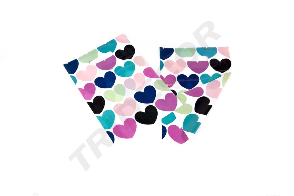 Bolsas de plástico con asa troquelada 25X35cm Corazones 100 unidades