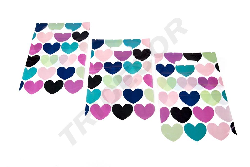 Bolsas de plástico con asa troquelada 25X35cm Corazones 100 unidades