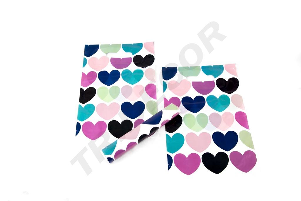 Bolsas de plástico con asa troquelada 25X35cm Corazones 100 unidades