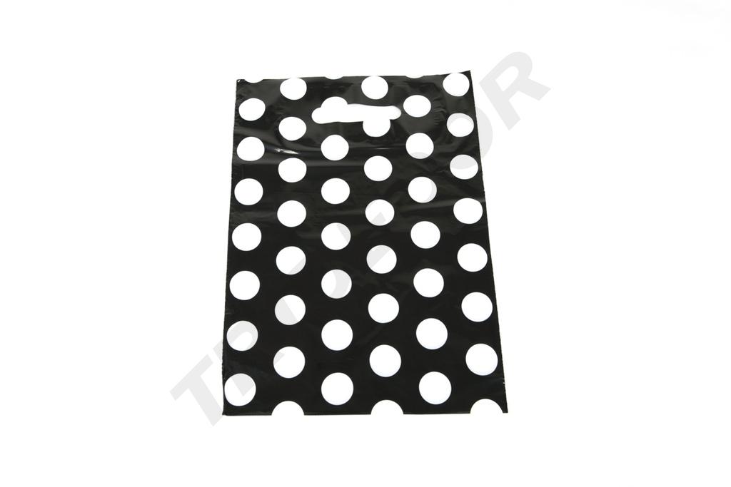 Bolsa de Plástico Asa Troquelada 25X35cm Punto Blanco 100und/pq