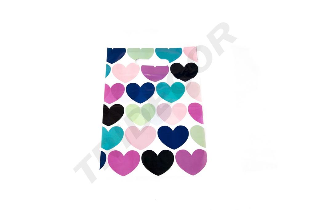 Bolsas de plástico con asa troquelada 16X25cm Corazones 100 unidades