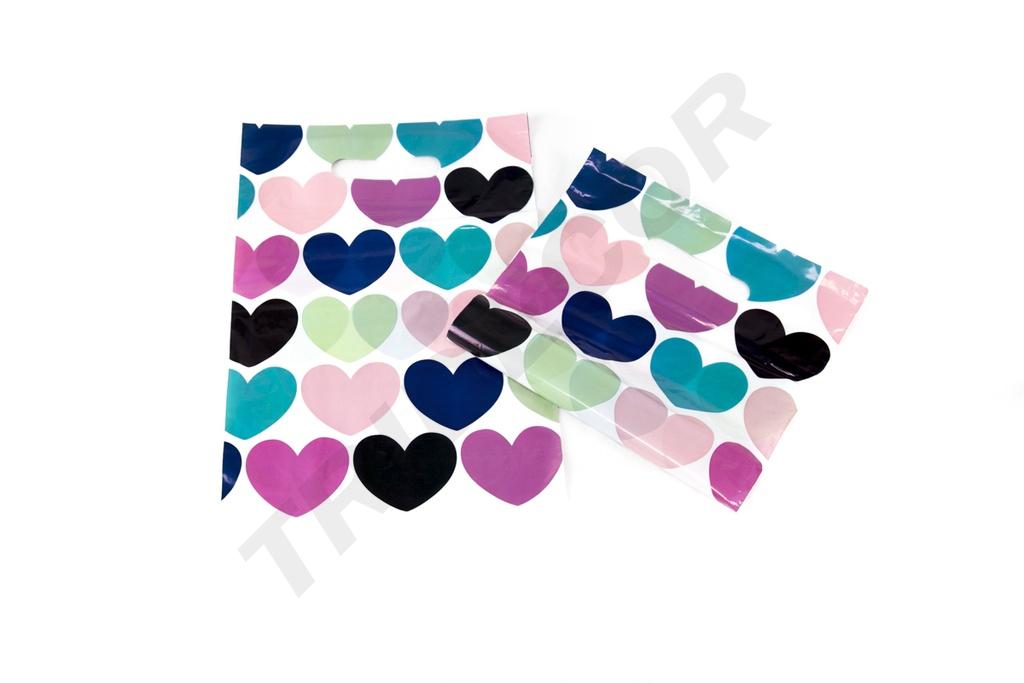 Bolsas de plástico con asa troquelada 16X25cm Corazones 100 unidades