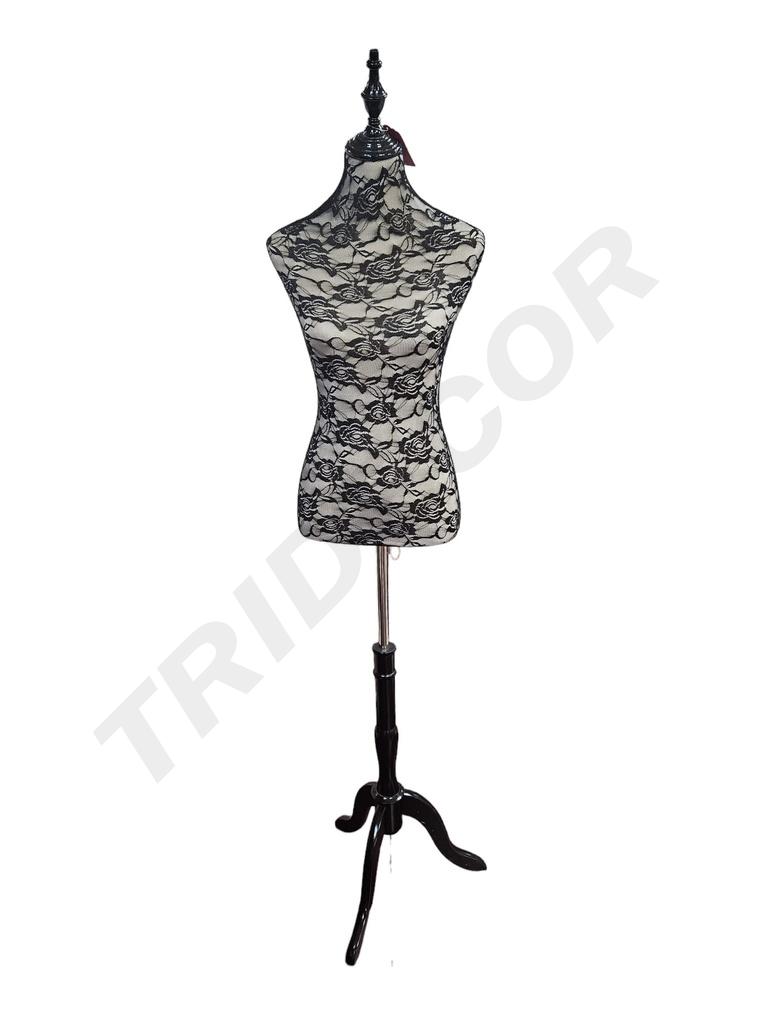 Busto de Mujer Tela Negra Tapa Negra y Base de Madera Negra