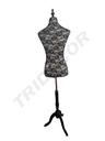 Busto de Mujer Tela Negra Tapa Negra y Base de Madera Negra
