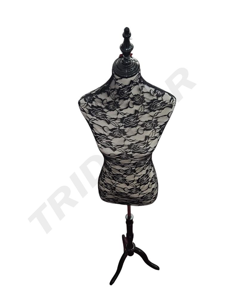 Busto de Mujer Tela Negra Tapa Negra y Base de Madera Negra