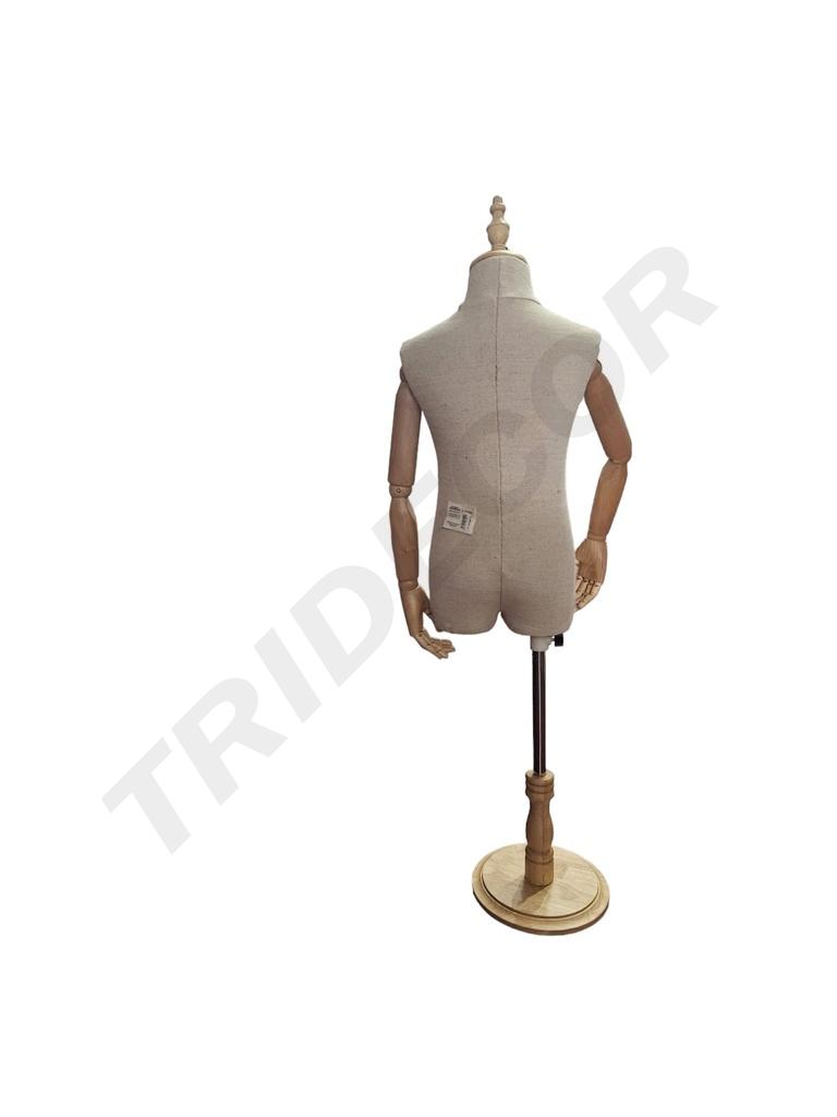 Busto Infantil en Tela con CopaBrazos Articulados y Base Redonda de Madera Clara