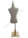 Busto de Mujer en Lino Amarillo con Copa y Base Rectangular de Madera Clara