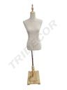 Busto de Mujer en Lino Amarillo con Copa y Base Rectangular de Madera Clara