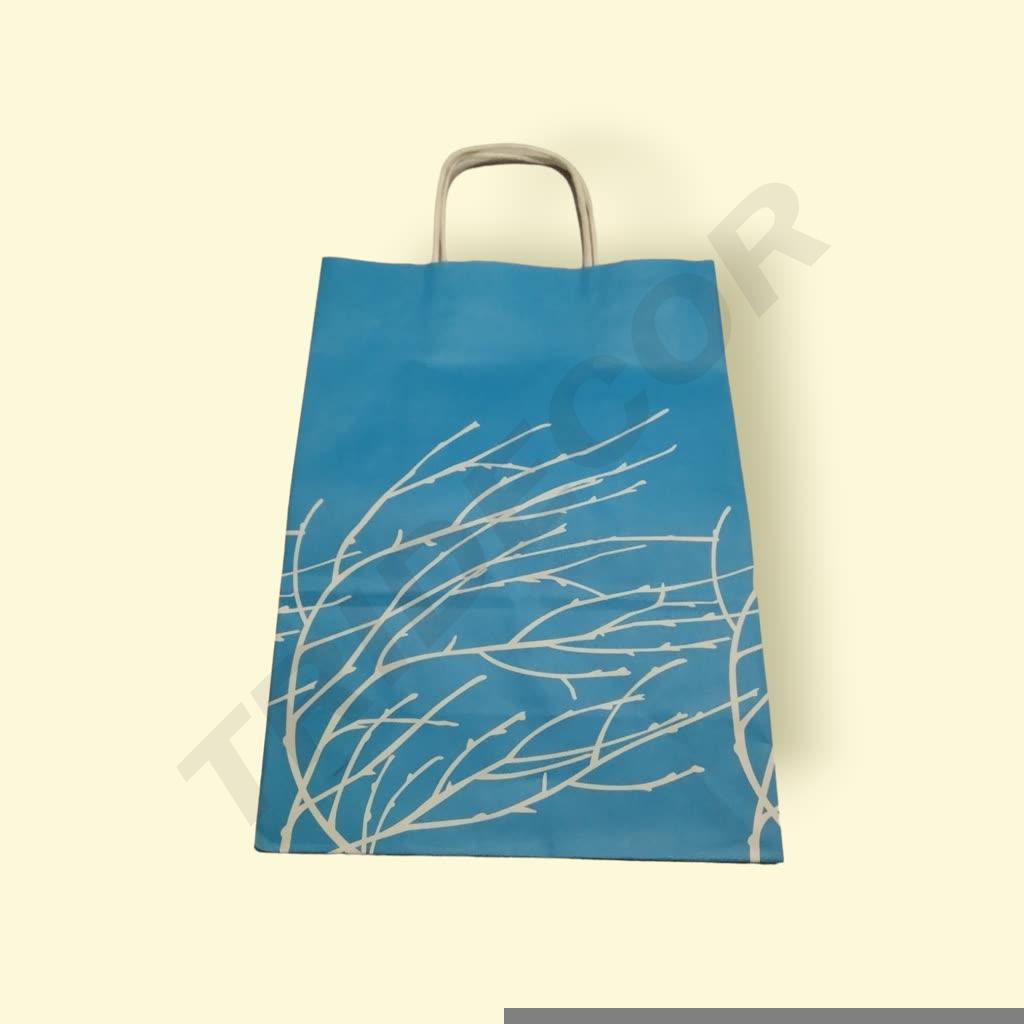 Bolsa Papel Azul Celeste con Ramas Blancas 23X12X32cm 25/Pq