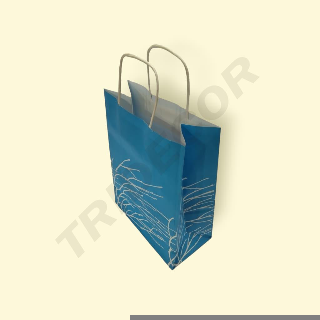 Bolsa Papel Azul Celeste con Ramas Blancas 23X12X32cm 25/Pq
