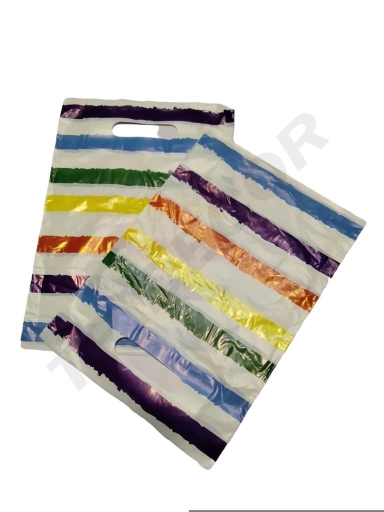 Bolsa de Plástico Asa Troquelada 25x35cm Arcoiris 100 /Pq