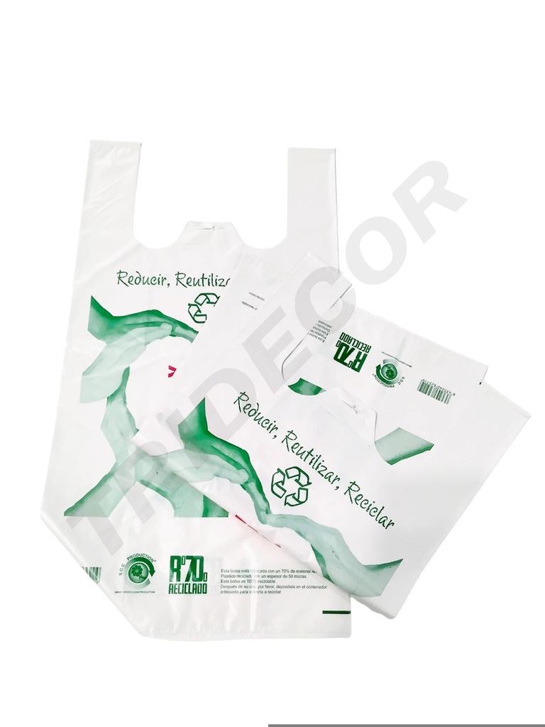 Bolsa de plástico blanca para camiseta con logo, 70% reciclada, 50X60 CM