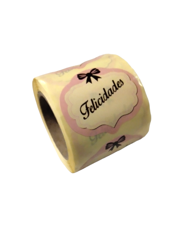 014056-Etiquetas-“Felicidades”-Blanco/Rosa-250-unidades-tridecor