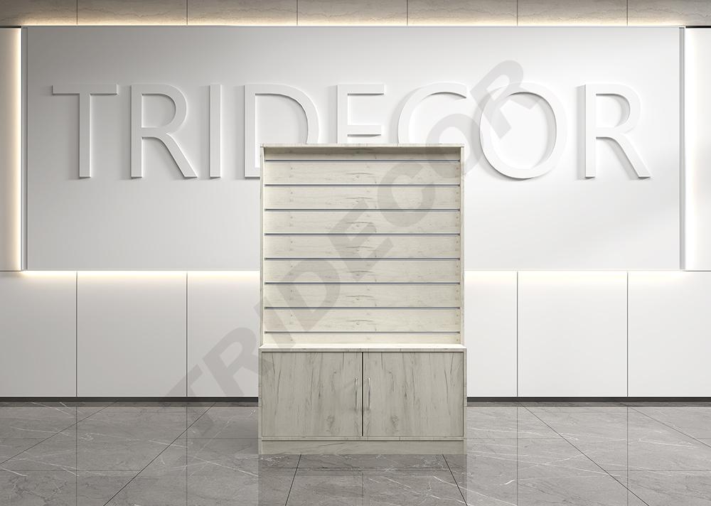 0273000-Expositor-gondola-con-mueble-roble-blanco-k001-tridecor