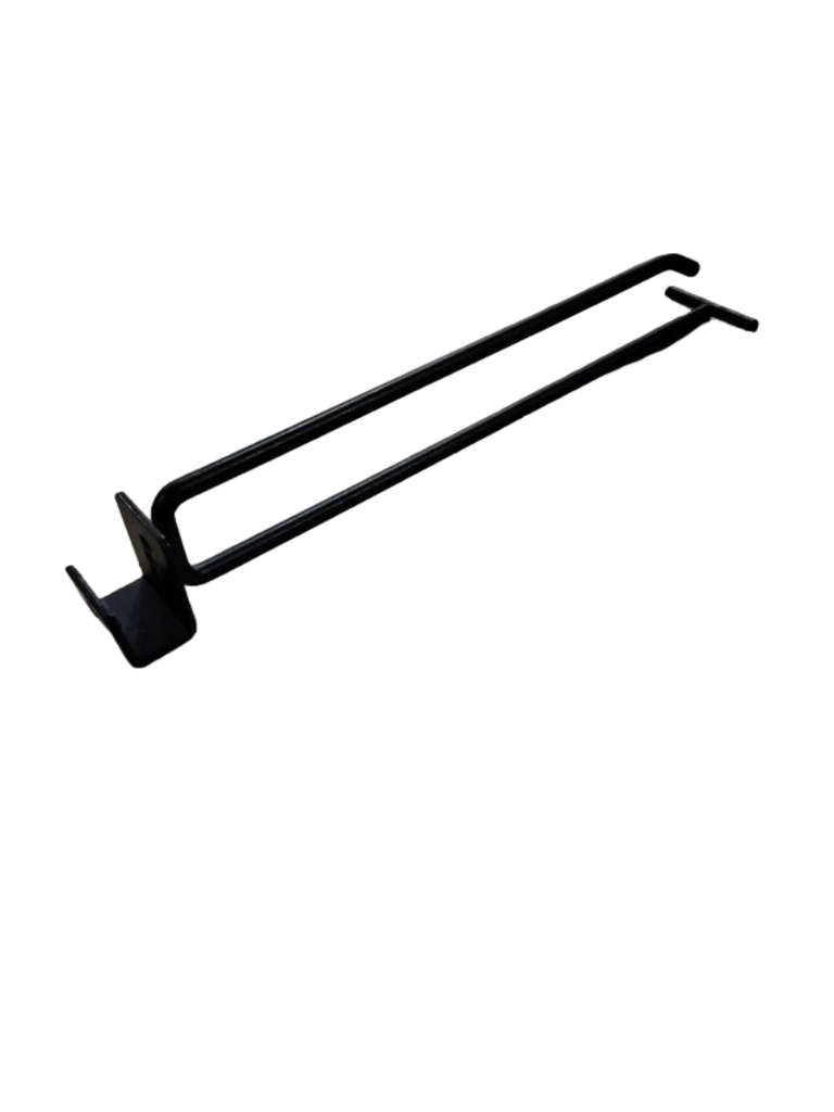  Doble Gancho Con Portaprecio Negro para Tubo 25cm 6mm