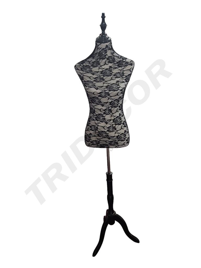 黑蕾丝女包布配黑色头盖黑色实木底座 Busto de Mujer Tela Negra Tapa Negra y Base de Madera Negra