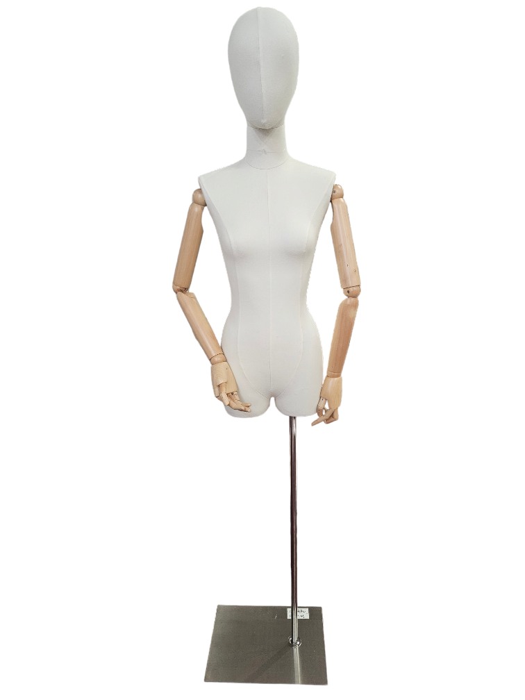 包布女模特配电镀底座 Busto Mujer Lino Base rectangulo cromado Brazo Madera