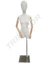 Buste de Femme Lin Base Carrée Bras Bois Argenté