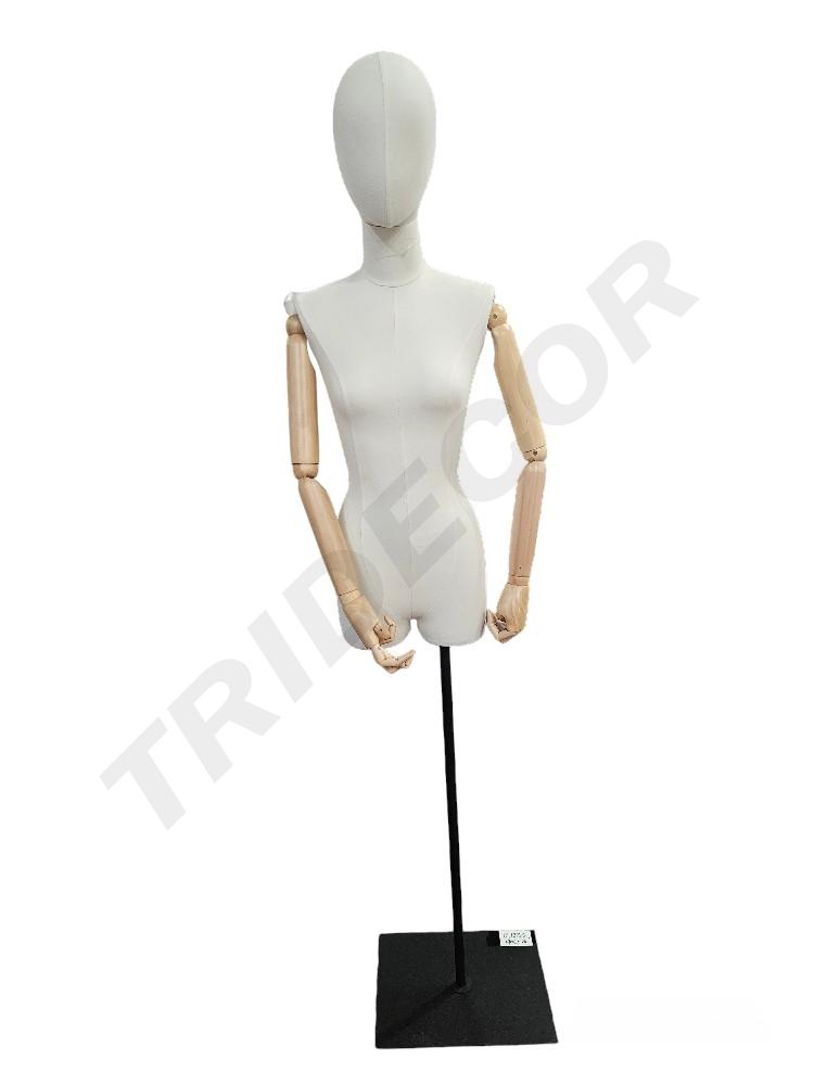 包布女模特配手臂配黑色底座 Busto Mujer Lino Base Negro Brazo Claro