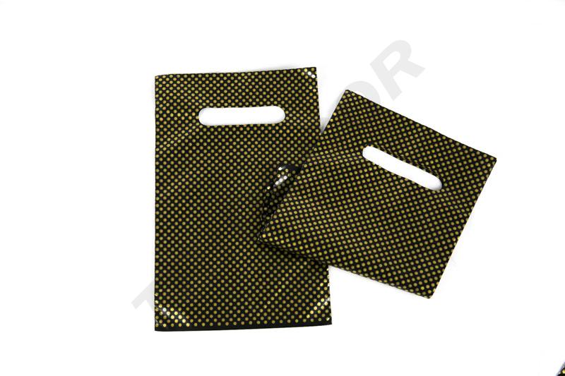 Bolsas De Plástico Asa Troquelada 16x25 cm Puntos Dorados