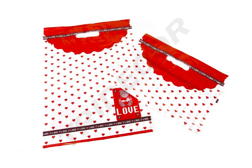 桃心塑料袋Bolsa de Plástico Asa Troquelada 25X35cm Osito100 /Pq 20Pq/caja