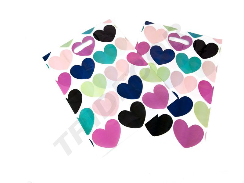 Sacos de Plástico com Pega Recortada 16X25cm Corações 100 unidades