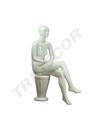 Seated Female Mannequin in Glossy White with Face