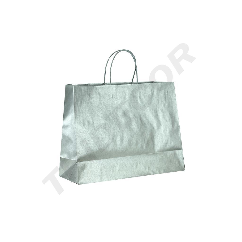 Sac de hârtie din celuloză cu mâner de sfoară argintie, 35X13X31 cm, 25 de bucăți