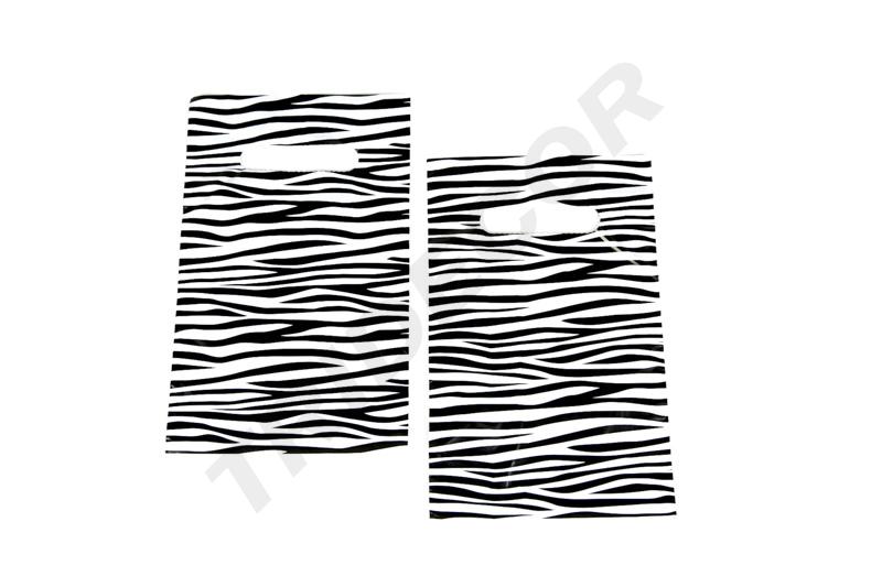 16X25cm Zebra Print Plastic Bag with Die Cut Handle, 100pcs