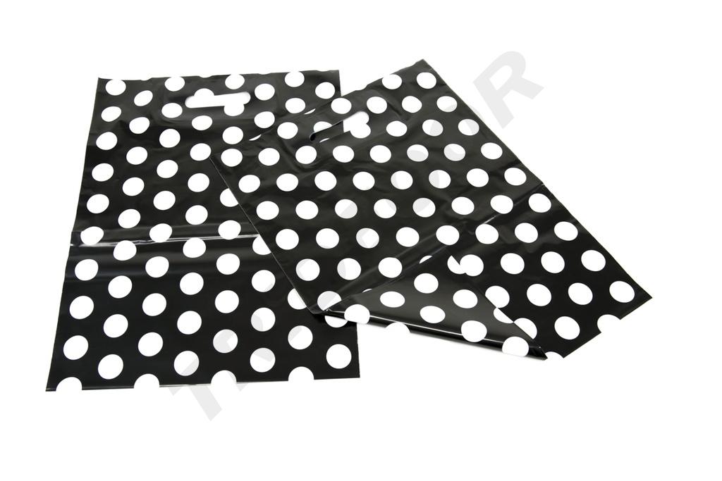 黑白圆点塑料袋Bolsas de plástico impresas con lunares y asa troquelada 50X60 Cm10pq/caja