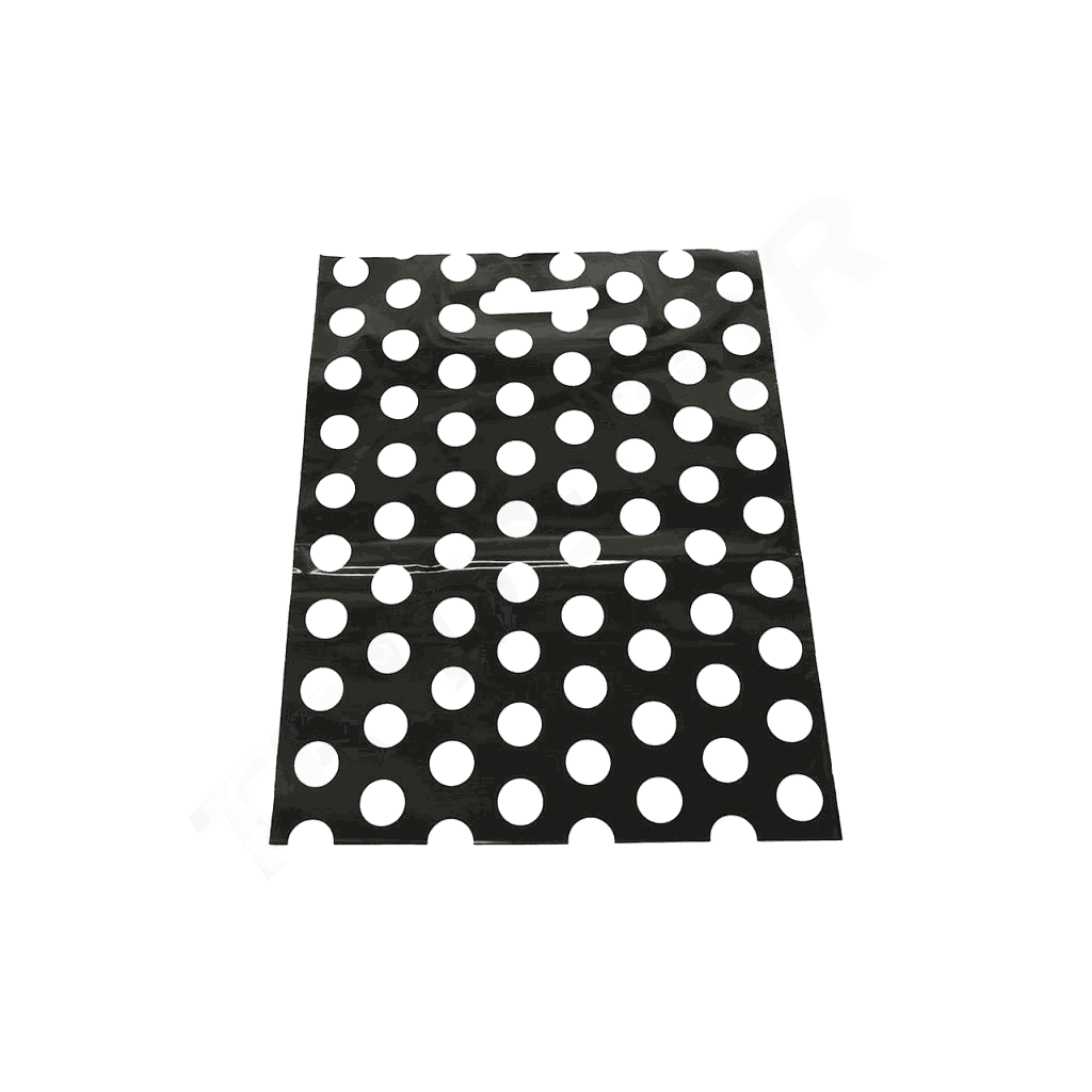 Bolsas de plástico impresas con lunares y asa troquelada 50X60 CM