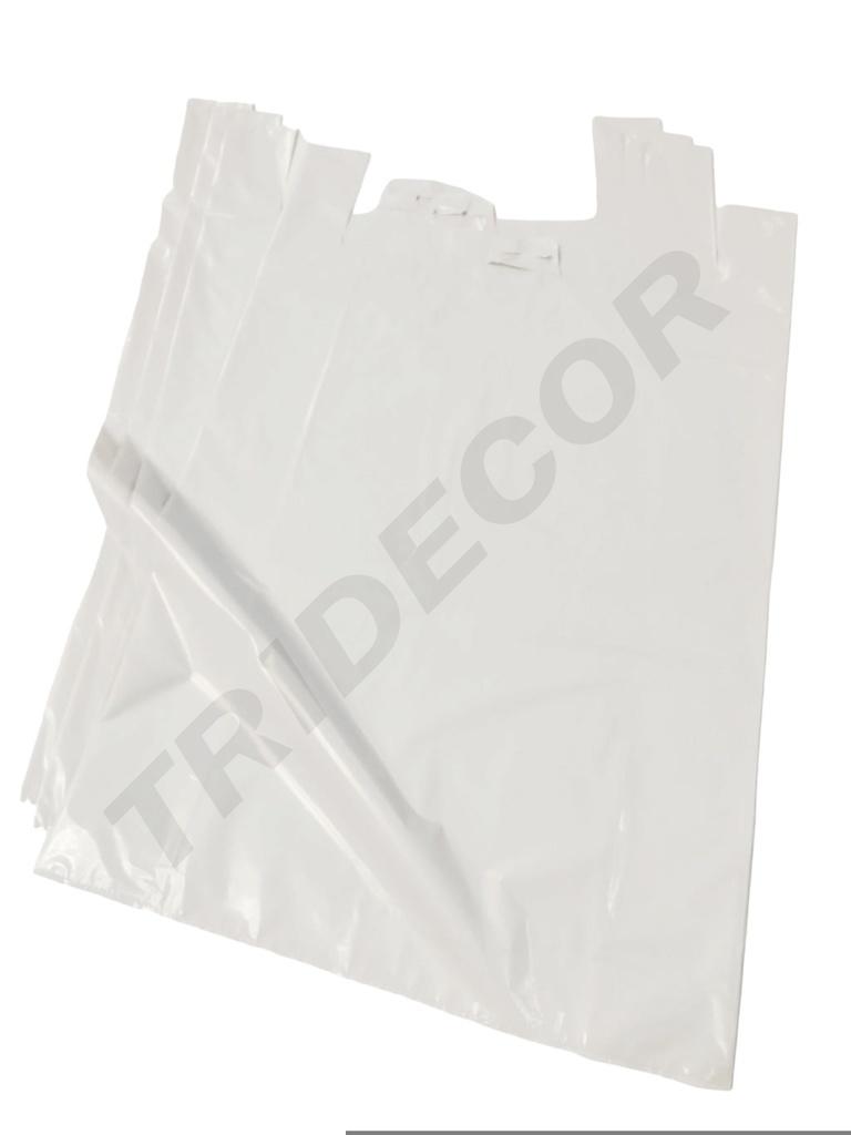 Sacchetto di plastica per T-shirt bianca 70% riciclato 80x90 cm