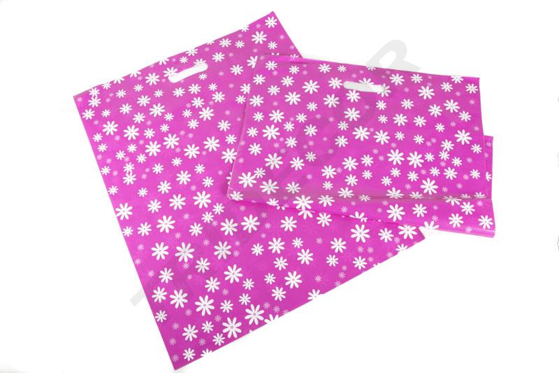 Sacchetti di plastica con fondo rosa e motivo a margherite e manico rinforzato 50X60 CM 100 pezzi