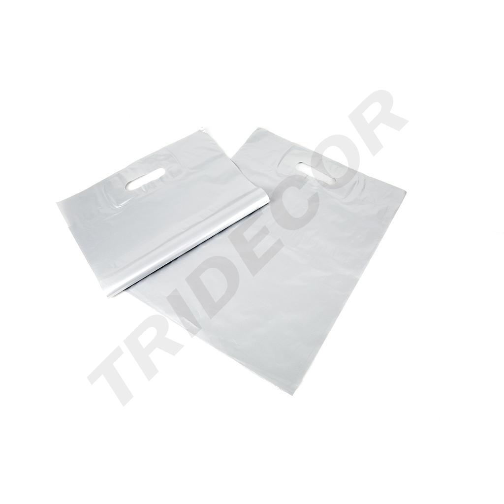 Sacs à poignées découpées 50x60cm Argent 100/Sac 10 Sacs/Boîte