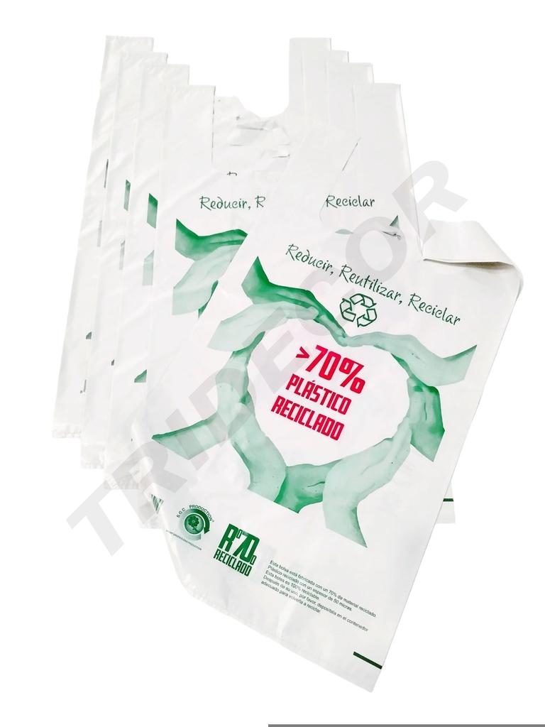 Sac de plastic alb pentru tricou cu logo, 70% reciclat, 50X60 CM