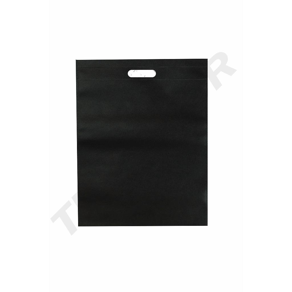 Bolsa No Tejida Negra 70G Vertical con Asa Troquelada y Base con Fuelles 40X50+10CM 25pcs/paquete