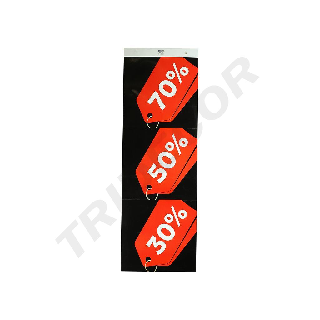 CARTO DELLO SCONTO 70%, 50%, 30% ROSSO SU SFONDO NERO
