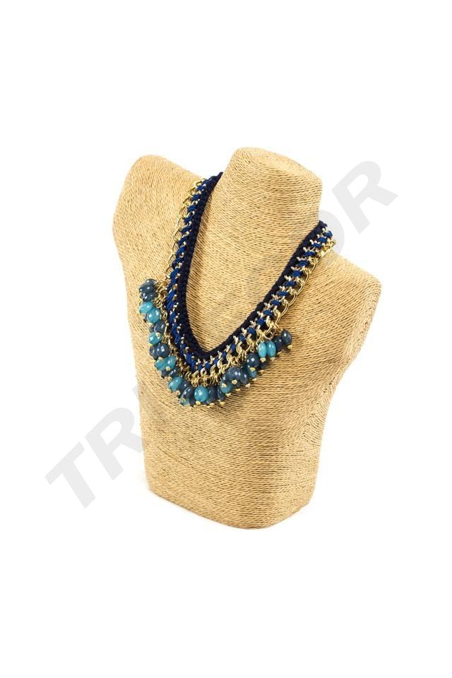 Espositore per collane rivestito con corda marrone cammello