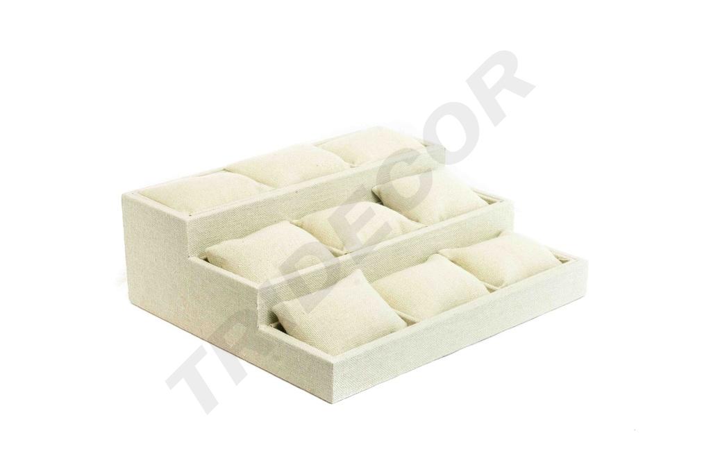 Espositore imbottito 3 altezze in lino beige