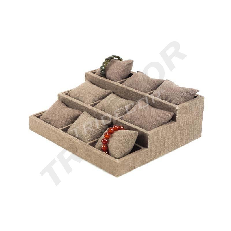 Brauner Leinen gepolsterter Ausstellungsständer 3 Höhen