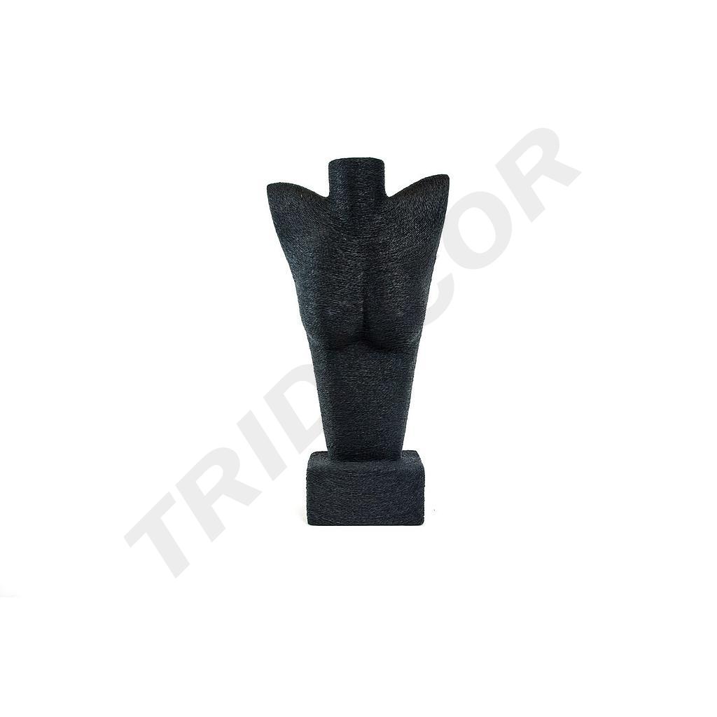 Espositore per gioielli a forma di busto coperto con corda nera