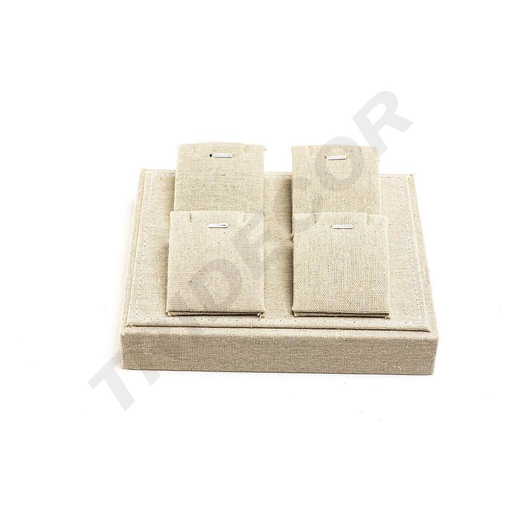 Beige Leinen Schmuck Display Tablett 18.5x15.5x7cm